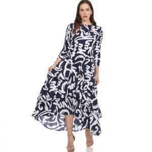 NWT Veeca Multilayered tiered Midi colorblock navy and white high-low dress
